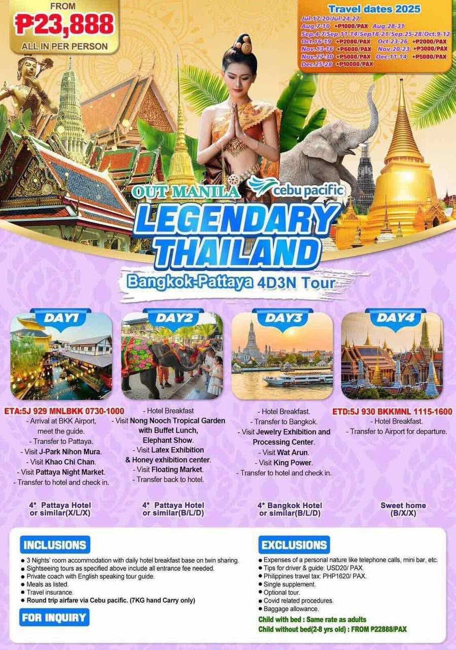 Legendary Thailand - Bangkok-Pattaya 4D3N Tour
